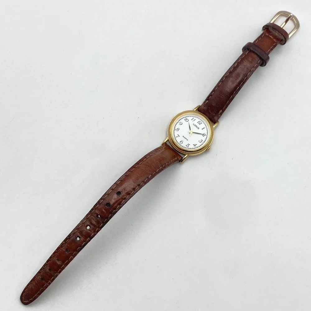 Vintage Lorus Women's Watch 24mm Gold Tone V811-1920 Brown Band New Battery 8.5